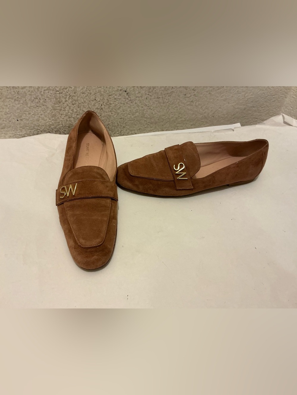 Stuart Weitzman Tan Suede Penny Loafers with SW Hardware 7 N